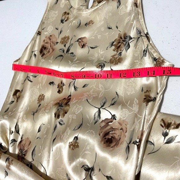 1990s Classic Silky Floral Brocade Sleeveless Dress-Back Button Key Hole Closure - Picture 10 of 13